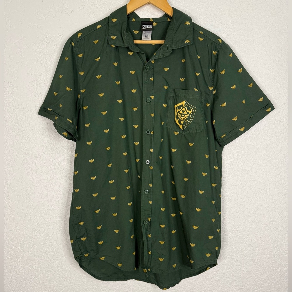 Legend of Zelda Green & Yellow all over print Casual Button Down Shirt Novelty